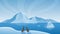Arctic Antarctic landscape, cartoon marine life natural scene with iceberg, ice glacier and penguins