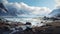 Arctic Beachfront: Digital Landscape Rendering Of Ocean Near Mountains