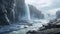 Arctic Beachside Waterfall: A Stunning Glacial Landscape Illustration