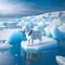 The Arctic dog on ice floe arctic landscape. illustration of cute north pole animals. Northern Arctic dog. For the design of