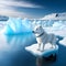 The Arctic dog on ice floe arctic landscape. illustration of cute north pole animals. Northern Arctic dog. For the design of