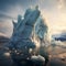 Arctic Drama: Majestic Iceberg Breaking Amidst the Frigid Seas
