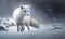 A Arctic fox braving through a blizzard. AI