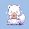 Arctic Fox eat doughnut animal chibi cartoon style isolated plain background by AI generated