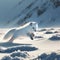 Arctic Fox sprints across snowy tundra