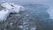 Arctic gentoo penguin group go ashore aerial view