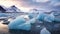 Arctic Glaciers: Majestic Icebergs Floating Near Mountains