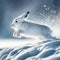 Arctic Hare sprints across snowy tundra