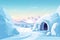 Arctic landscape with ice igloo .Housing for indigenous north families flat style illustration