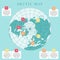 Arctic map with countries boundary, grid and label. Arctic regions of northern hemisphere. Circumpolar projection. Vector. Infogra