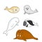 Arctic marine mammals set seals and walrus. Vector cartoon color image.