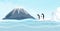 Arctic mountain landscape, winter panoramic view. Snowy mountainside, natural scene with penguins