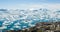 Arctic nature landscape with icebergs in Greenland icefjord - aerial drone image