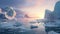 Arctic Oasis: Stunning Sunset Over Massive Icebergs