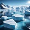 Arctic ocean white ice floes and icebergs on blue water