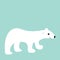 Arctic polar white bear cub. Cute cartoon baby character. Flat design. Winter blue background. .