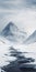 Arctic River And Mountains Wallpaper: Monochromatic Contemplation In Frozen Motion