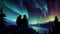 Arctic Romance: Couple\\\'s Silhouette Amidst the Enchanting Northern Lights