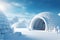 Arctic serenity an igloo backdrop presents a tranquil scene of snowy landscapes