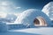 Arctic serenity an igloo backdrop presents a tranquil scene of snowy landscapes