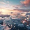 Arctic Serenity: Mesmerizing Sunset over an Icy Sea with Floating Ice Floes