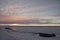 Arctic sunrise with a boat in the foreground