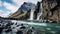 Arctic Surfers Paradise: Majestic Waterfall With Stunning Mountain Backdrop