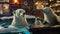 Arctic-themed pub hosts polar bear and a curious seal, AI generated