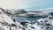 Arctic winter mountain hard-to-reach lake. Northern wildlife. Panoramic view