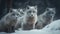 Arctic wolf pack poses for snowy portrait generated by AI