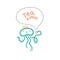 Ð¡ard with cute cartoon jellyfish and tea. Funny animal print. Vector doodle poster. Line art children illustration.