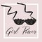 Ð¡ard with a picture of a bra. Lettering Girl Power.  Sexy symbol collection  for women underwear.