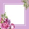 Ð¡ard with watercolor pink peonies, green sprigs and purple berries. Template with hand painted flowers and leaves
