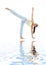 Ardha chandrasana half moon pose on white sand