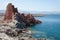 Ardinia Coastline: Typical Red Rocks and Cliffs near Sea in Arbatax; Italy at summer