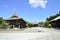 Area around temple and acient wooden building and blue sky in Naritasan Shinshoji temple.