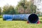 Area equipped for dog training. Dog training in a fenced area..Obstacle courses with tunnels, steep ramp, slides, poles and high