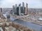 the area Moscow City on the river bank from height