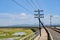 Area of Railroad tracks for travel train parked with floating railway bridge