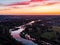 Areal countryside sunset view with river Venta