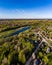 Areal countryside view from drone with small river Venta