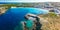 Areal drone view of the Arenal d\\\'en Castell beach on Menorca island, Spain