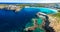 Areal drone view of the Arenal d\\\'en Castell beach on Menorca island, Spain