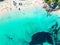 Areal drone view of the Arenal d\\\'en Castell beach on Menorca island, Spain