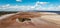 Areal photo of a saltlake and blue sky in western australia