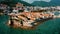 Areal shot over the Budva adriatic coast