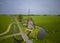 Areal view of Achtkante Molen, is a historic wind mill located near Streefkerk in the Netherlands