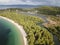 Areal view of famous Koukounaries beach at Skiathos lake and pine forest