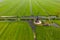 Areal view of Kleine Tiendweg, is a historic wind mill in the middle of fields located near Streefkerk in the Netherlands