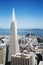Areal view on Transamerica building, Coit Tower and Alcatraz Island in San Francisco